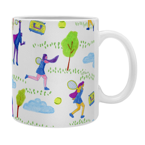 H Miller Ink Illustration Lets Play Tennis in White Coffee Mug