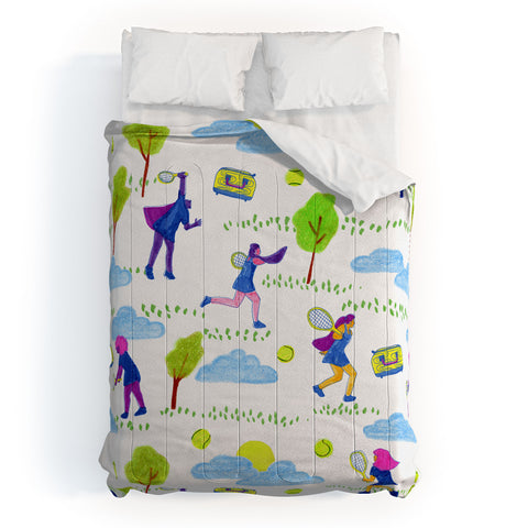 H Miller Ink Illustration Lets Play Tennis in White Comforter