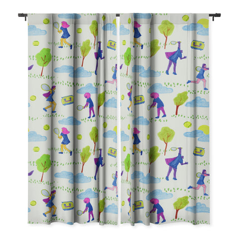 H Miller Ink Illustration Lets Play Tennis in White Blackout Non Repeat