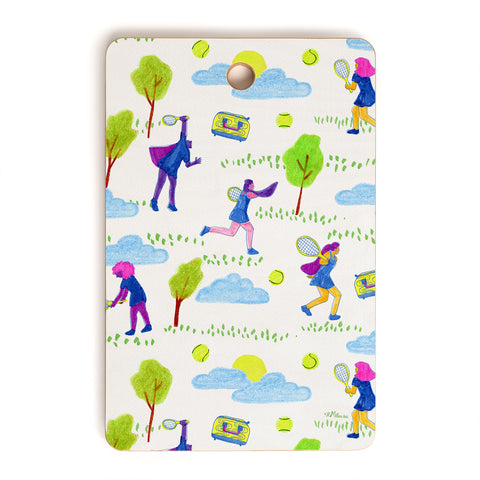 H Miller Ink Illustration Lets Play Tennis in White Cutting Board Rectangle