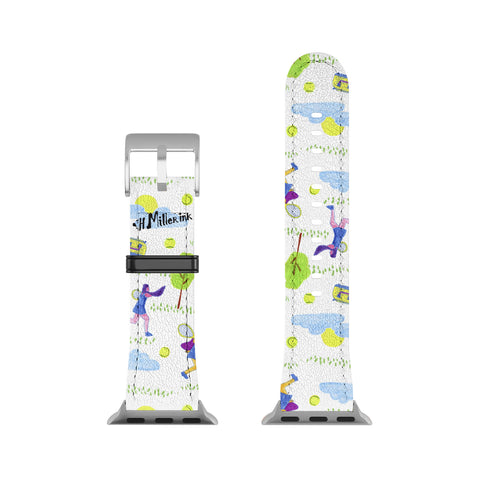 H Miller Ink Illustration Lets Play Tennis in White Apple Watch Band