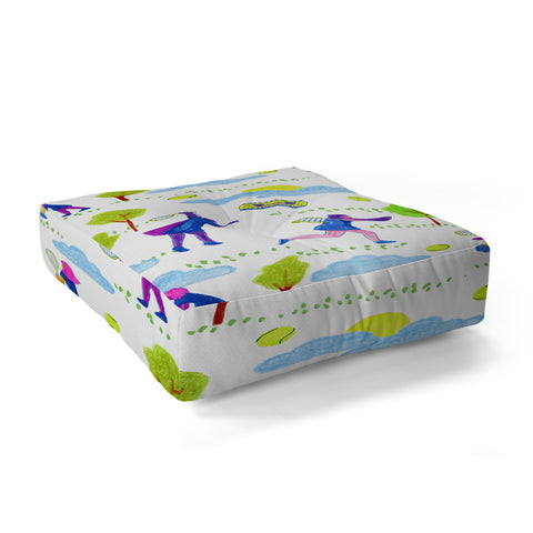 H Miller Ink Illustration Lets Play Tennis in White Floor Pillow Square