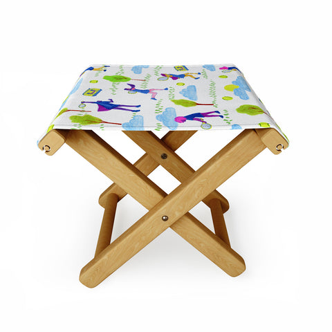 H Miller Ink Illustration Lets Play Tennis in White Folding Stool