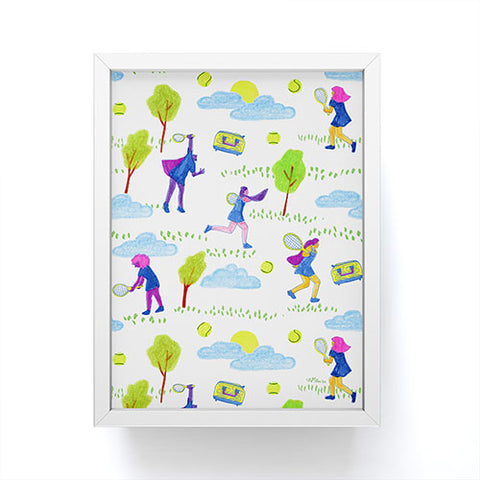 H Miller Ink Illustration Lets Play Tennis in White Framed Mini Art Print