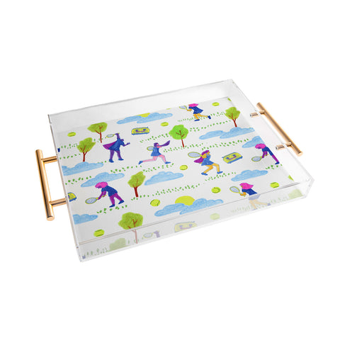 H Miller Ink Illustration Lets Play Tennis in White Acrylic Tray