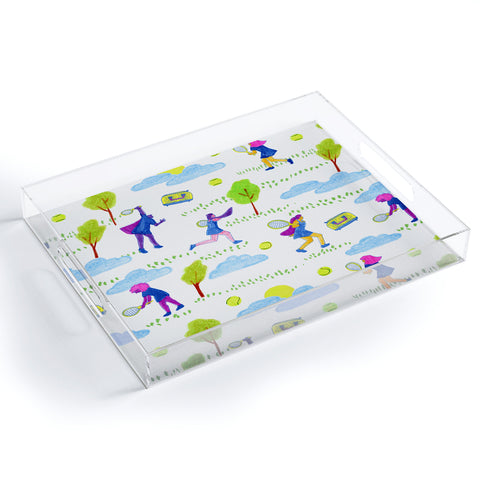 H Miller Ink Illustration Lets Play Tennis in White Acrylic Tray