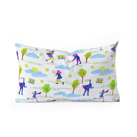 H Miller Ink Illustration Lets Play Tennis in White Oblong Throw Pillow