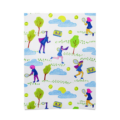 H Miller Ink Illustration Lets Play Tennis in White Poster