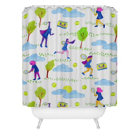 H Miller Ink Illustration Lets Play Tennis in White Shower Curtain