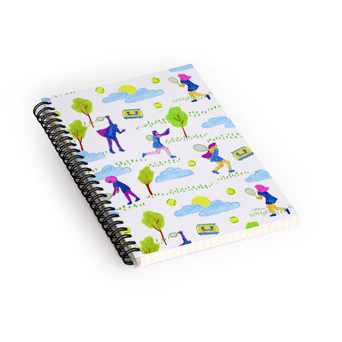H Miller Ink Illustration Lets Play Tennis in White Spiral Notebook