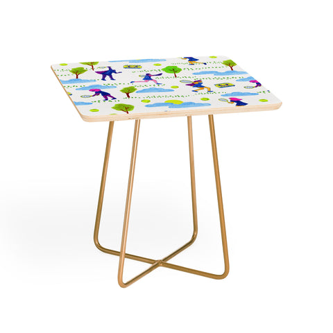 H Miller Ink Illustration Lets Play Tennis in White Side Table