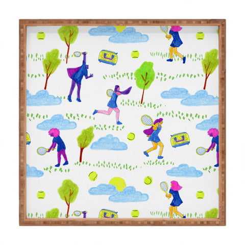 H Miller Ink Illustration Lets Play Tennis in White Square Tray