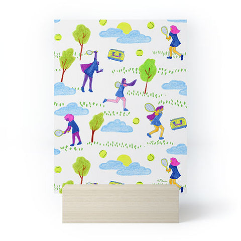 H Miller Ink Illustration Lets Play Tennis in White Mini Art Print