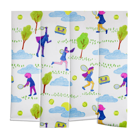 H Miller Ink Illustration Lets Play Tennis in White Wall Mural