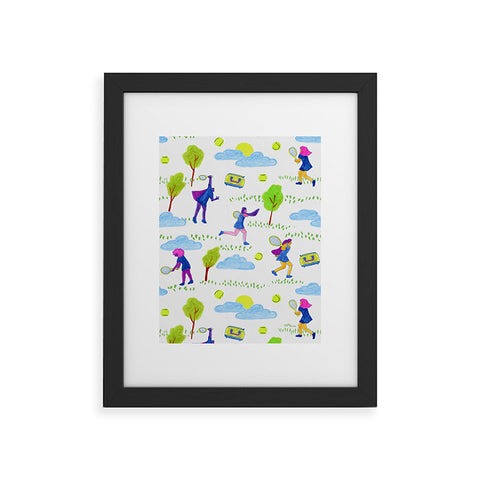 H Miller Ink Illustration Lets Play Tennis in White Framed Art Print