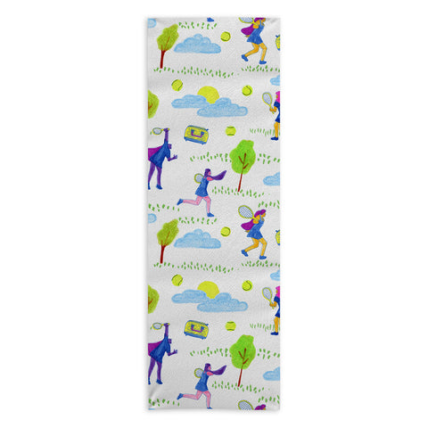 H Miller Ink Illustration Lets Play Tennis in White Yoga Towel