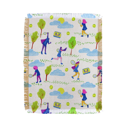 H Miller Ink Illustration Lets Play Tennis in White Throw Blanket