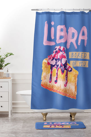 H Miller Ink Illustration Libra Sign in Warm Blue Shower Curtain And Mat