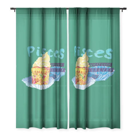 H Miller Ink Illustration Pisces Chill Vibes in Chive Green Sheer Non Repeat