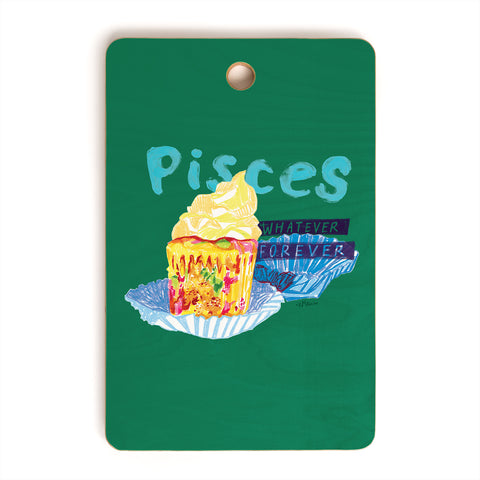 H Miller Ink Illustration Pisces Chill Vibes in Chive Green Cutting Board Rectangle