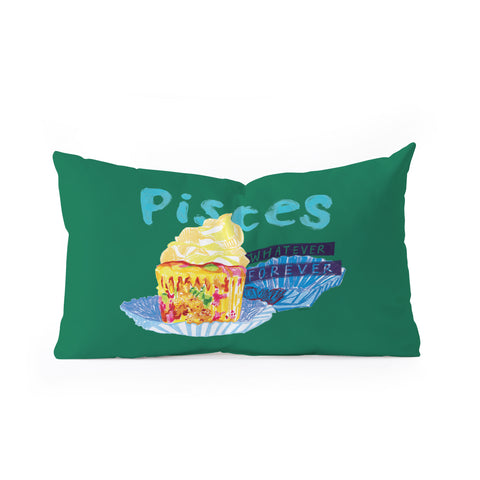 H Miller Ink Illustration Pisces Chill Vibes in Chive Green Oblong Throw Pillow