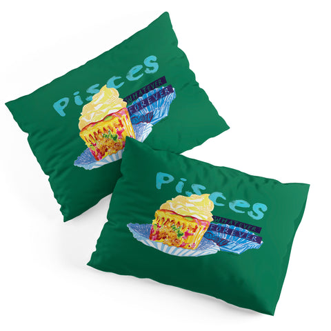 H Miller Ink Illustration Pisces Chill Vibes in Chive Green Pillow Shams