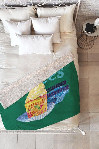 H Miller Ink Illustration Pisces Chill Vibes in Chive Green Fleece Throw Blanket