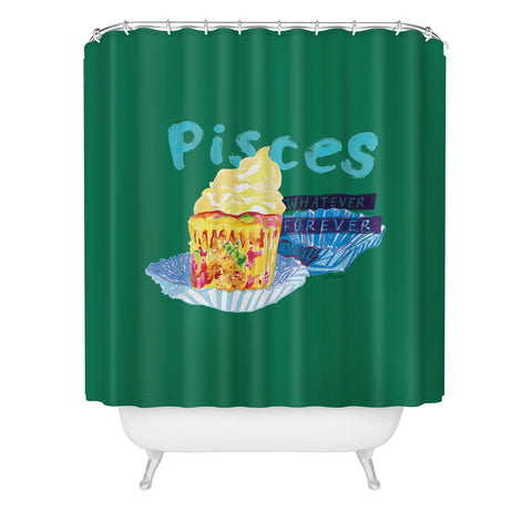H Miller Ink Illustration Pisces Chill Vibes in Chive Green Shower Curtain