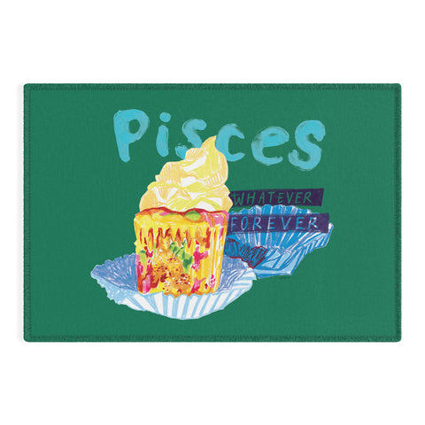 H Miller Ink Illustration Pisces Chill Vibes in Chive Green Outdoor Rug