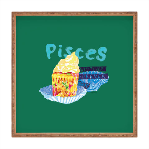 H Miller Ink Illustration Pisces Chill Vibes in Chive Green Square Tray