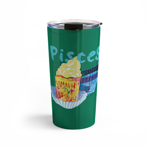 H Miller Ink Illustration Pisces Chill Vibes in Chive Green Travel Mug