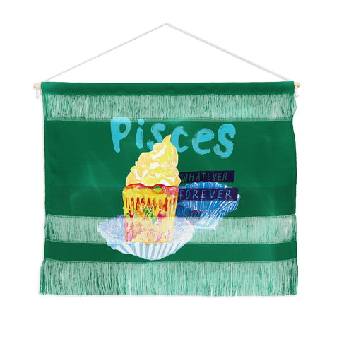 H Miller Ink Illustration Pisces Chill Vibes in Chive Green Wall Hanging Landscape