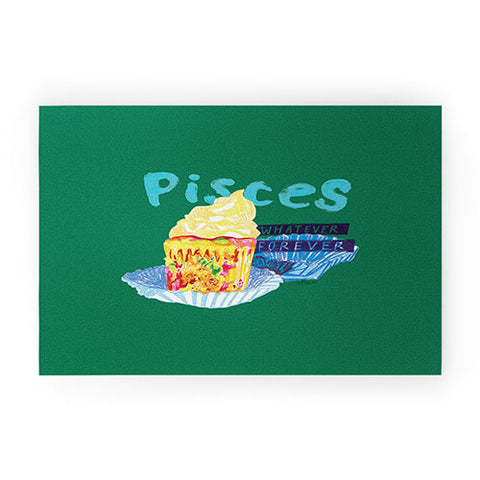 H Miller Ink Illustration Pisces Chill Vibes in Chive Green Welcome Mat