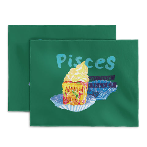 H Miller Ink Illustration Pisces Chill Vibes in Chive Green Placemat