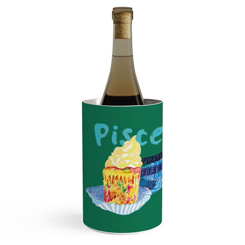 H Miller Ink Illustration Pisces Chill Vibes in Chive Green Wine Chiller