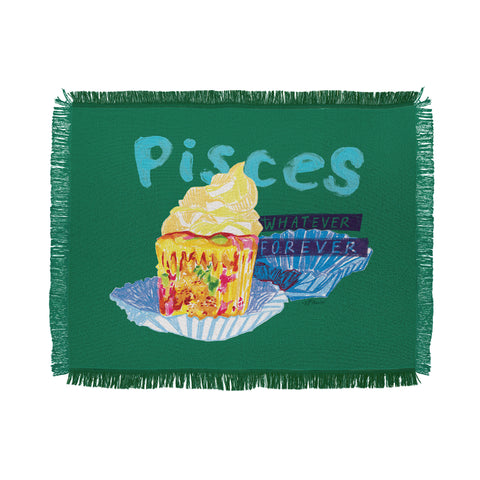 H Miller Ink Illustration Pisces Chill Vibes in Chive Green Throw Blanket