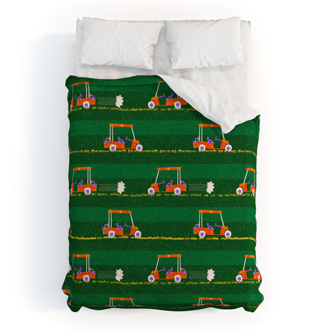 H Miller Ink Illustration Retro Golf Cart Rides Duvet Cover
