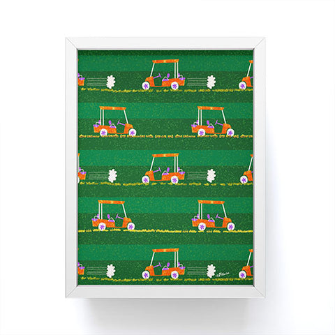 H Miller Ink Illustration Retro Golf Cart Rides Framed Mini Art Print