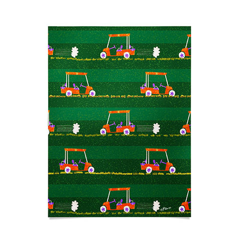 H Miller Ink Illustration Retro Golf Cart Rides Poster