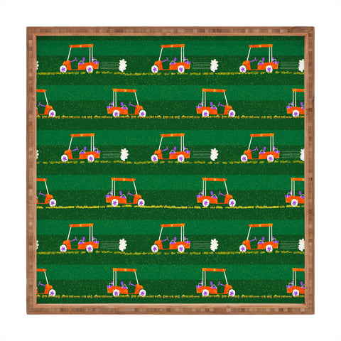 H Miller Ink Illustration Retro Golf Cart Rides Square Tray