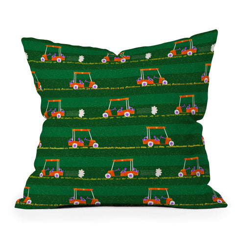 H Miller Ink Illustration Retro Golf Cart Rides Throw Pillow