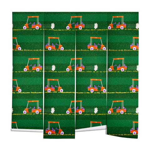 H Miller Ink Illustration Retro Golf Cart Rides Wall Mural