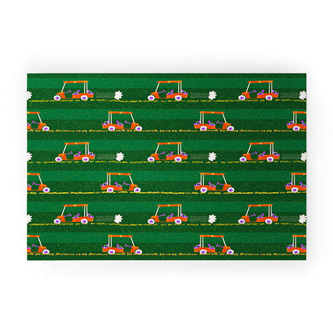 H Miller Ink Illustration Retro Golf Cart Rides Welcome Mat