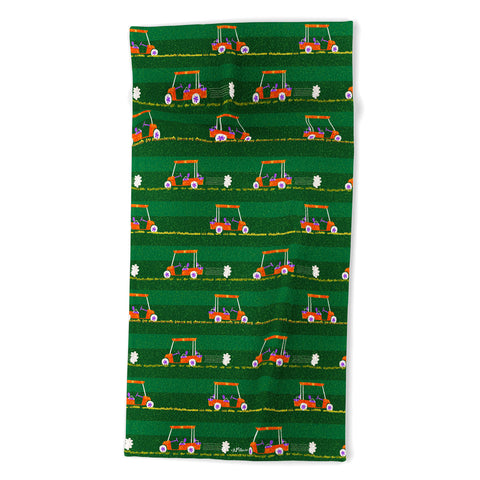 H Miller Ink Illustration Retro Golf Cart Rides Beach Towel