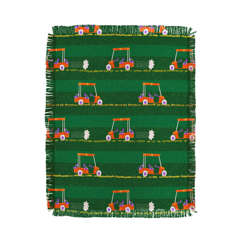 H Miller Ink Illustration Retro Golf Cart Rides Throw Blanket