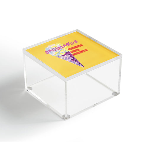 H Miller Ink Illustration Sagittarius Cares in Sunshine Yellow Acrylic Box