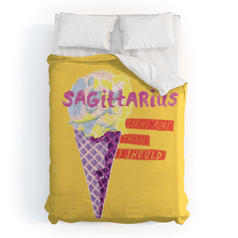 H Miller Ink Illustration Sagittarius Cares in Sunshine Yellow Duvet Cover
