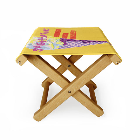 H Miller Ink Illustration Sagittarius Cares in Sunshine Yellow Folding Stool