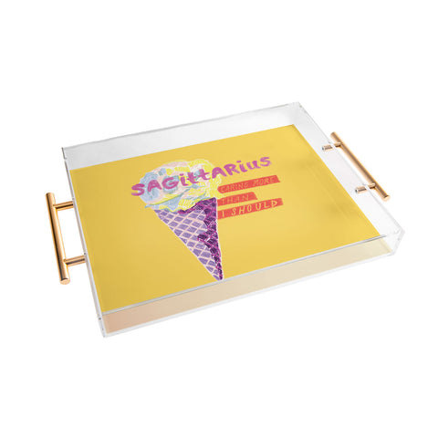 H Miller Ink Illustration Sagittarius Cares in Sunshine Yellow Acrylic Tray