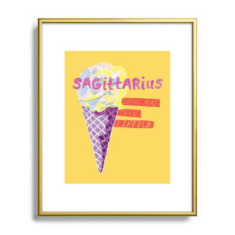 H Miller Ink Illustration Sagittarius Cares in Sunshine Yellow Metal Framed Art Print